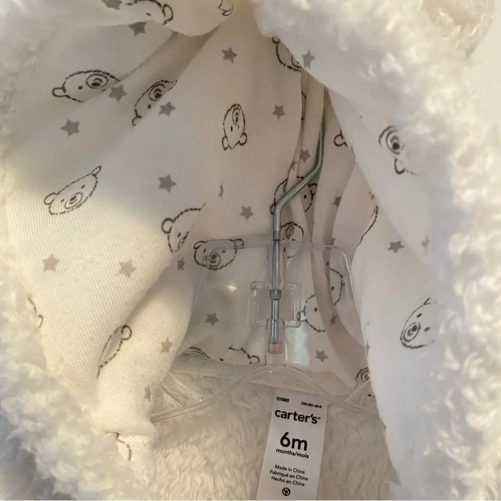 Carter's Baby Infant Serpa Zip-Up One-Piece Hooded Pram With Ears White 6 Months